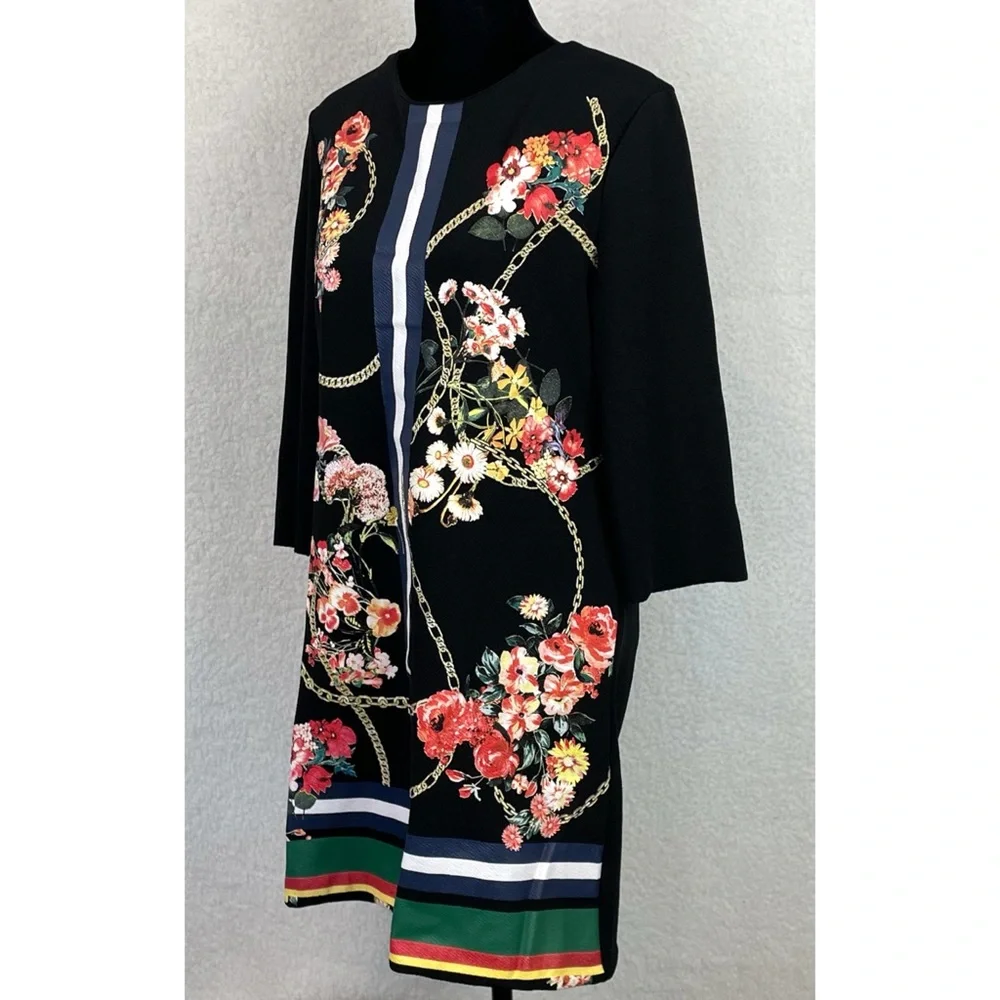 ZARA • Black/Multi Floral and Chain Print Mini Dress, S - Picture 9 of 14